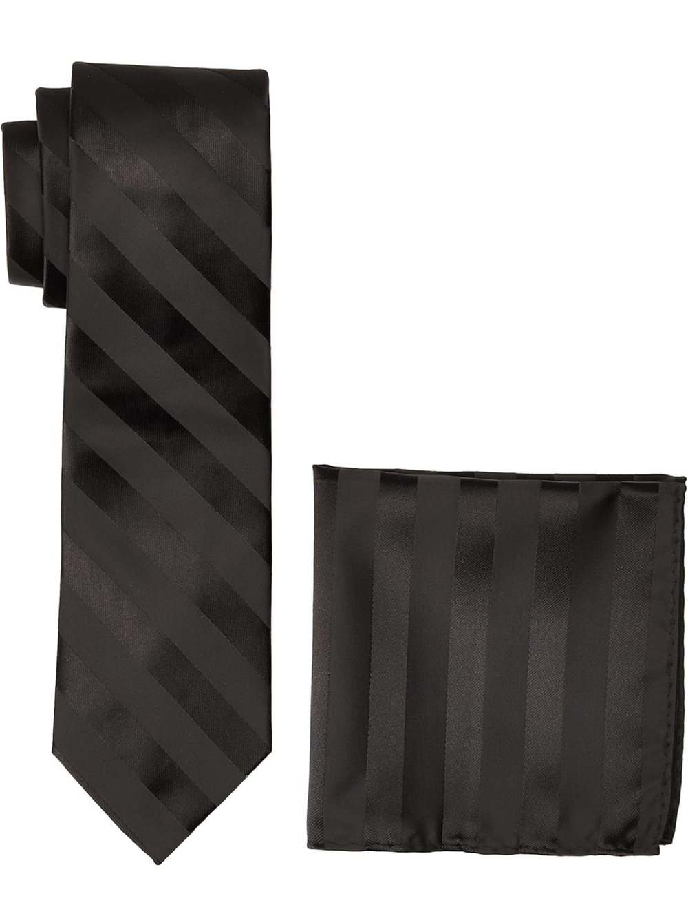Stacy Adams Black Diagonal Stripe Tie with Pocket Square